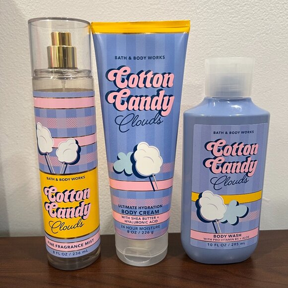 Bath and Body Works Cotton Candy Clouds Set Mist, Body Cream, Body Wash - Picture 1 of 3